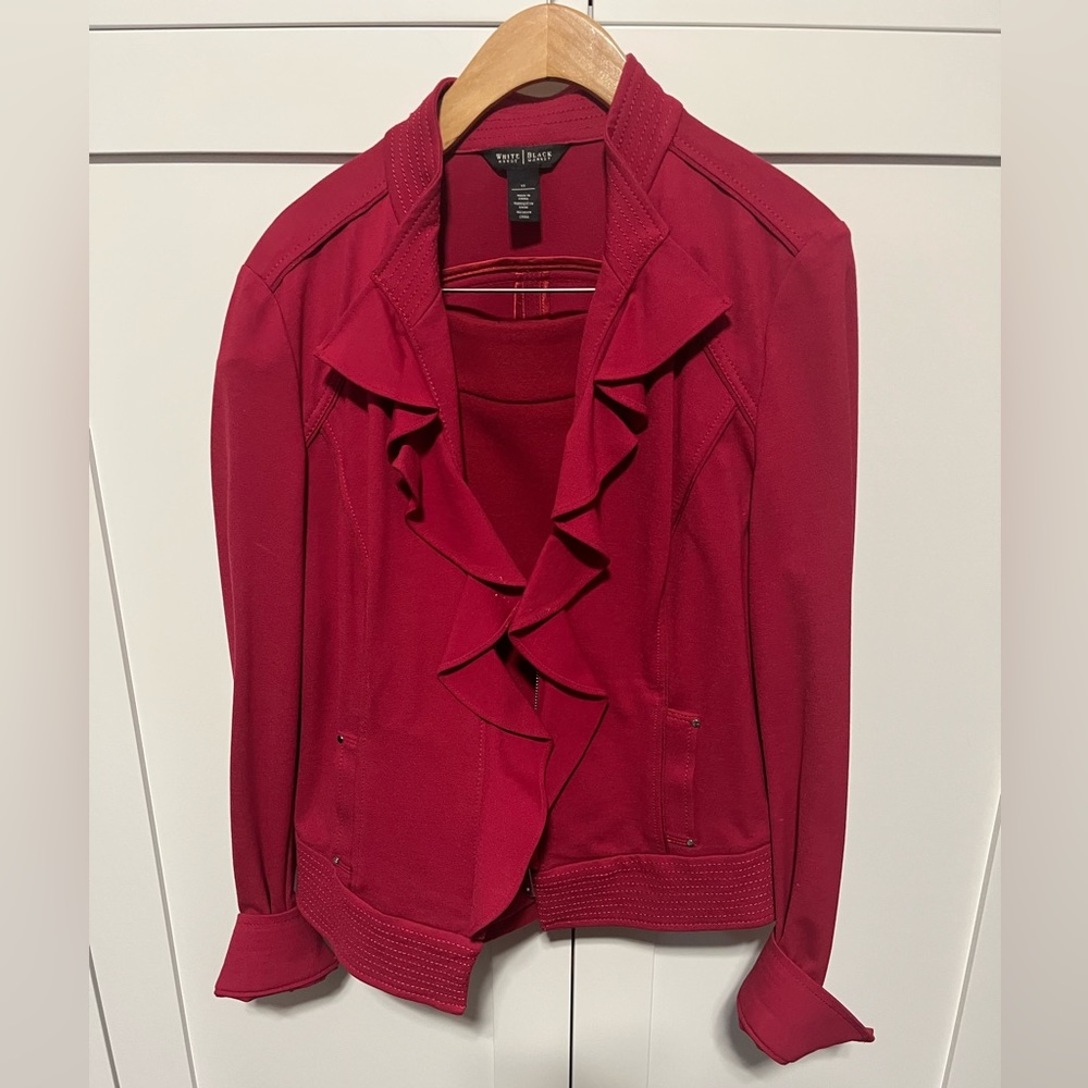 White House Black Market Red Motto Zip Jacket size 12 GUC